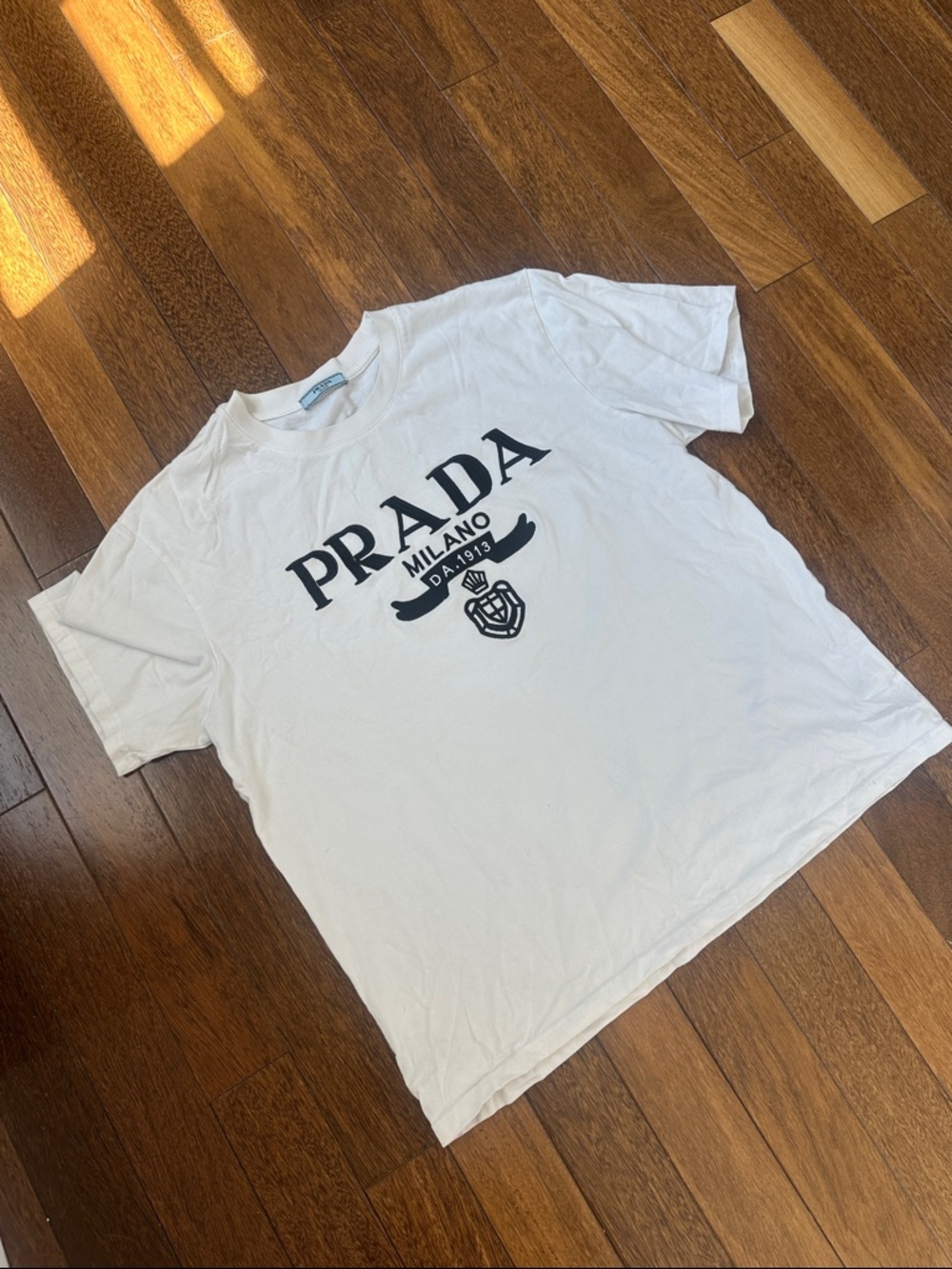 Vintage Prada White Short Sleeve Crewneck Tee with Black Logo